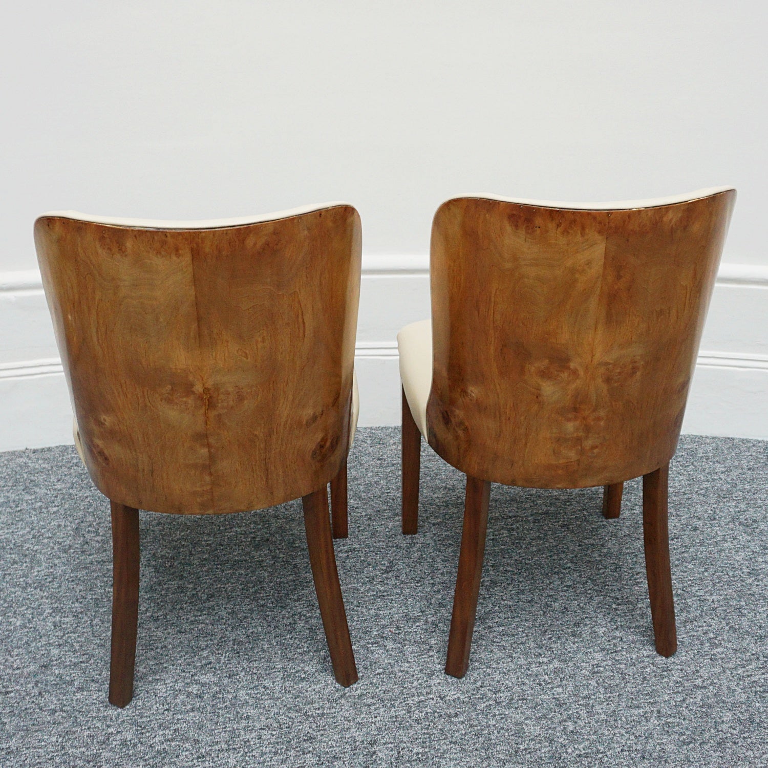 Pair of Vintage Art Deco Cream Leather and Burr Walnut Chairs - Jeroen Markies Art Deco