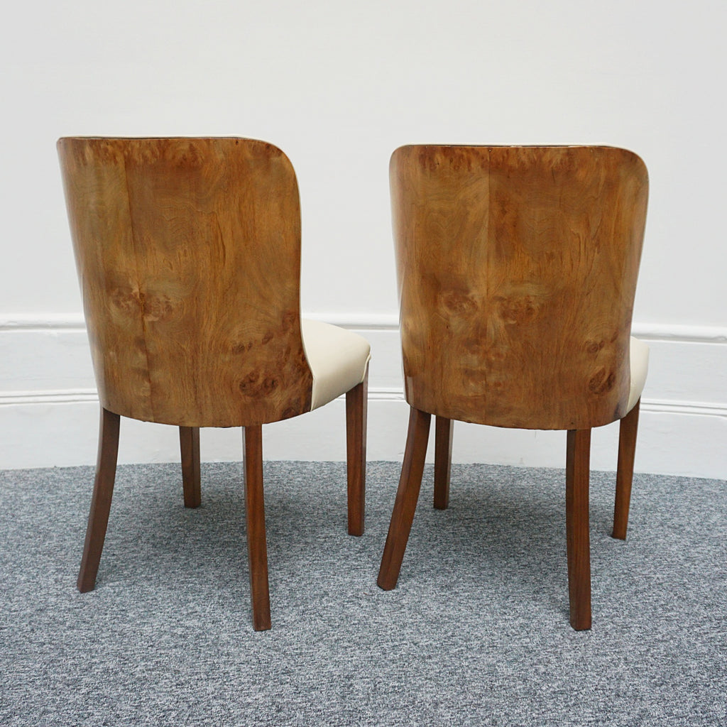 Pair of Vintage Art Deco Cream Leather and Burr Walnut Chairs - Jeroen Markies Art Deco
