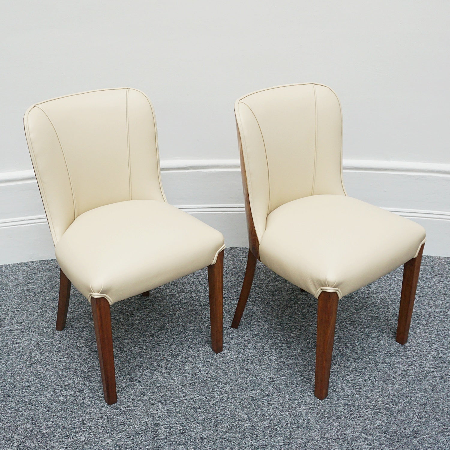 Pair of Vintage Art Deco Cream Leather and Burr Walnut Chairs - Jeroen Markies Art Deco
