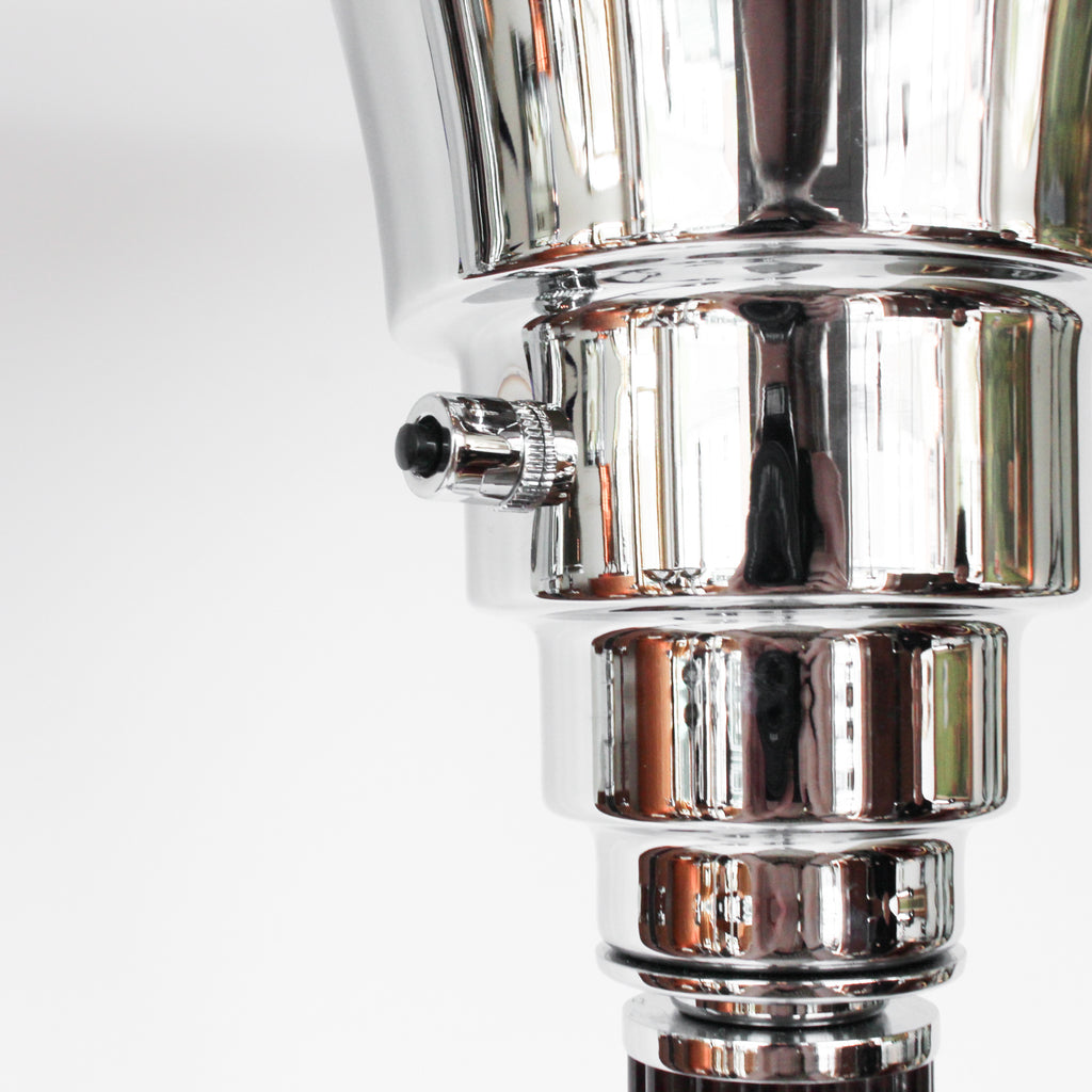 Art Deco uplighter floor lamps with brown bakelite stems at Jeroen Markies