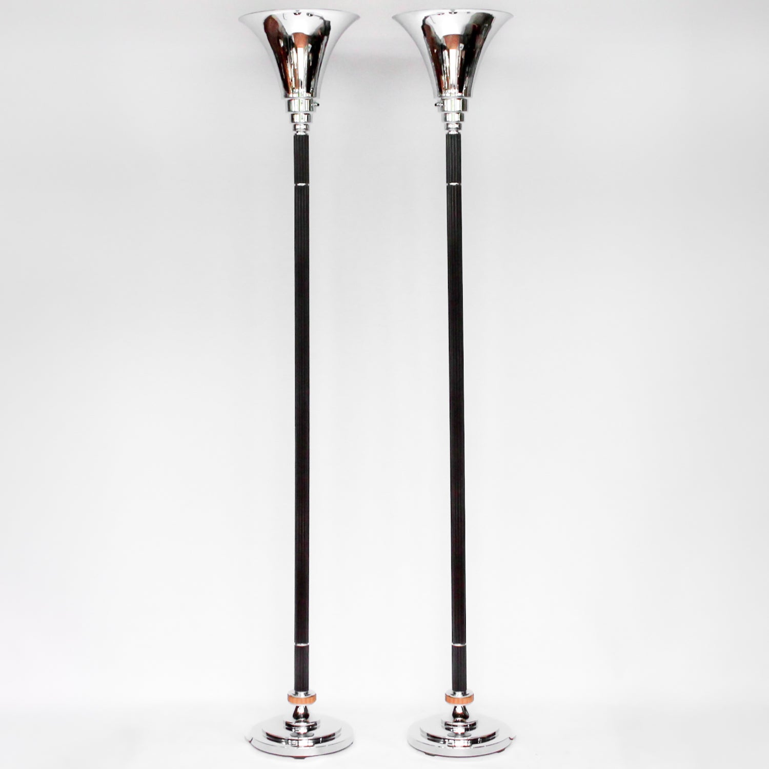 Art Deco uplighter floor lamps with brown bakelite stems at Jeroen Markies