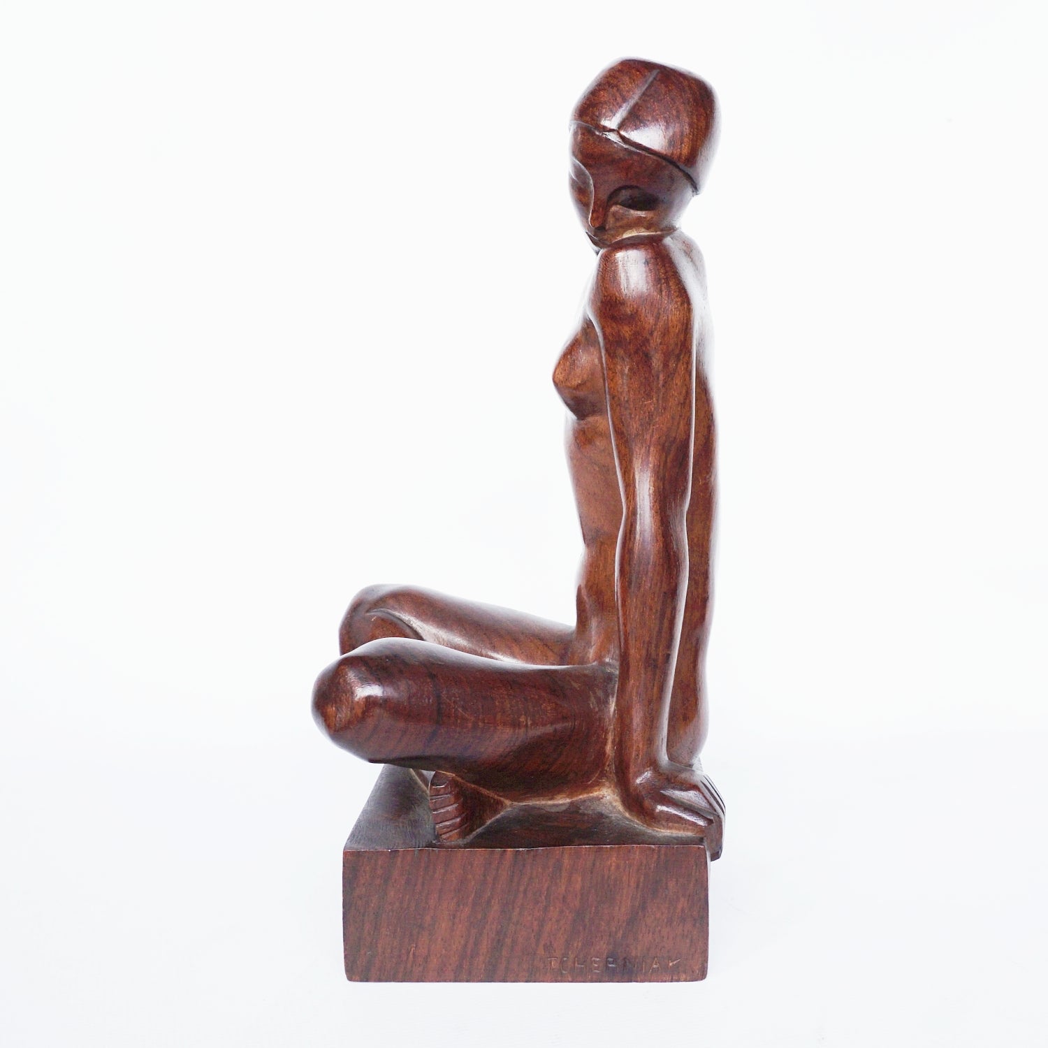 An Art Deco Carved Wood Nude Sculpture Signed Tcherniak - Jeroen Markies Art Deco