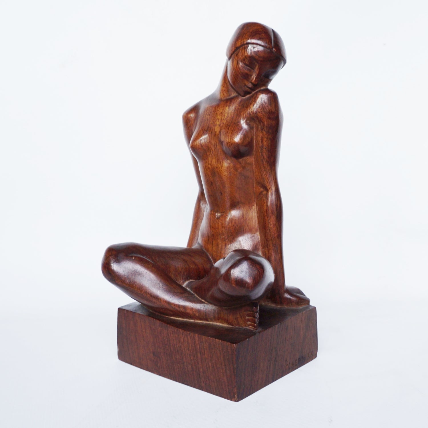 An Art Deco Carved Wood Nude Sculpture Signed Tcherniak - Jeroen Markies Art Deco