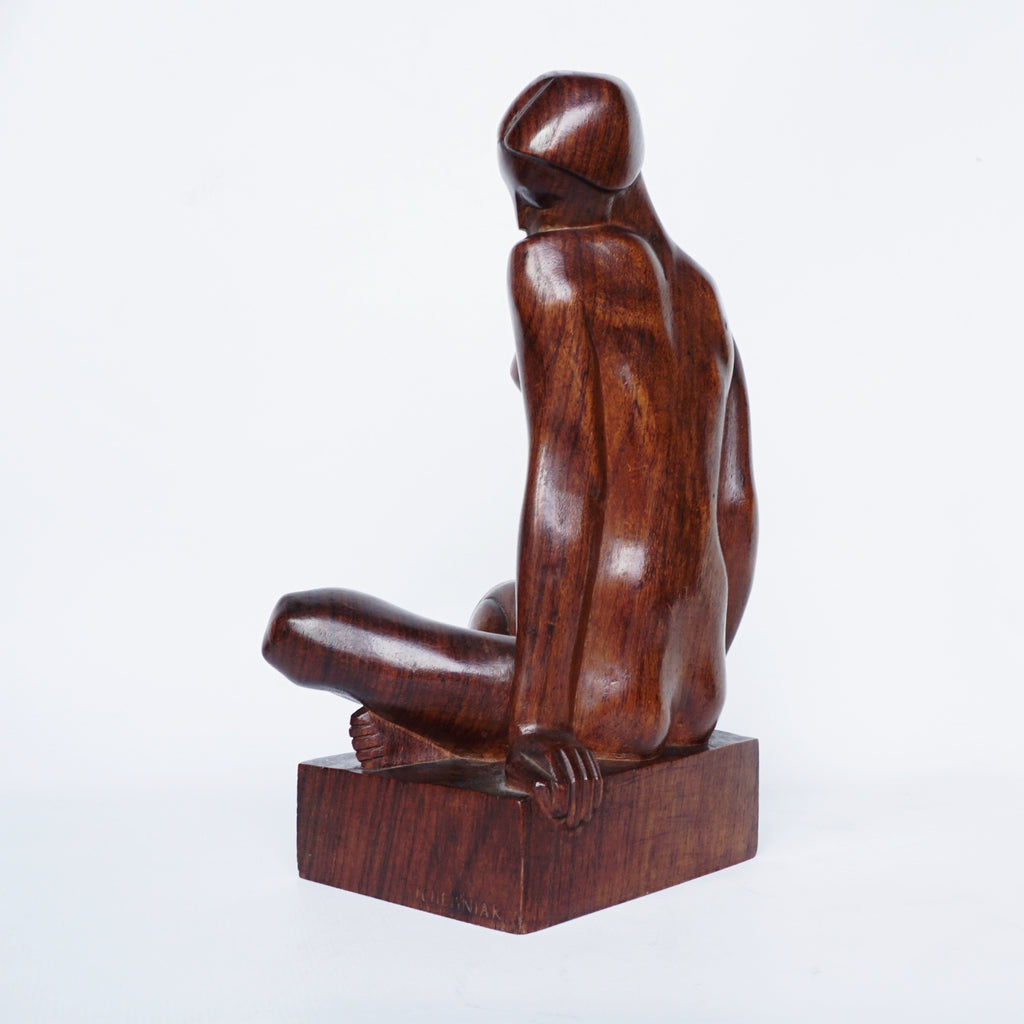 An Art Deco Carved Wood Nude Sculpture Signed Tcherniak - Jeroen Markies Art Deco