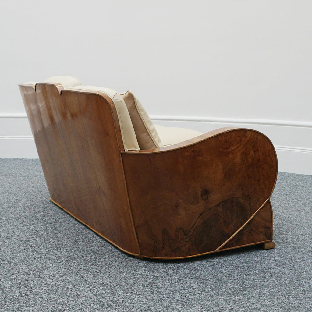 Art Deco Three Piece Lounge Suite Burr Walnut and Cream Leather - Jeroen Markies Art Deco 