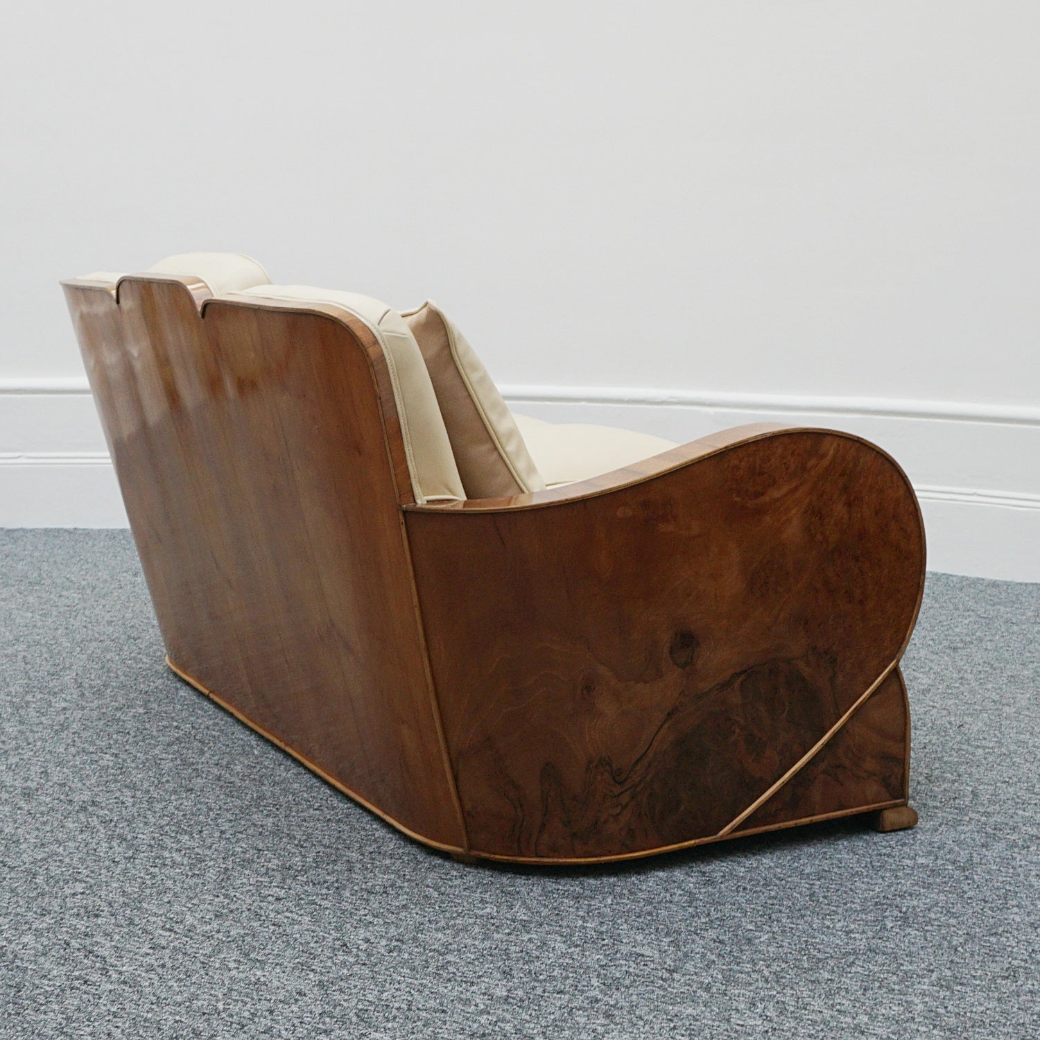 Art Deco Three Piece Lounge Suite Burr Walnut and Cream Leather - Jeroen Markies Art Deco 