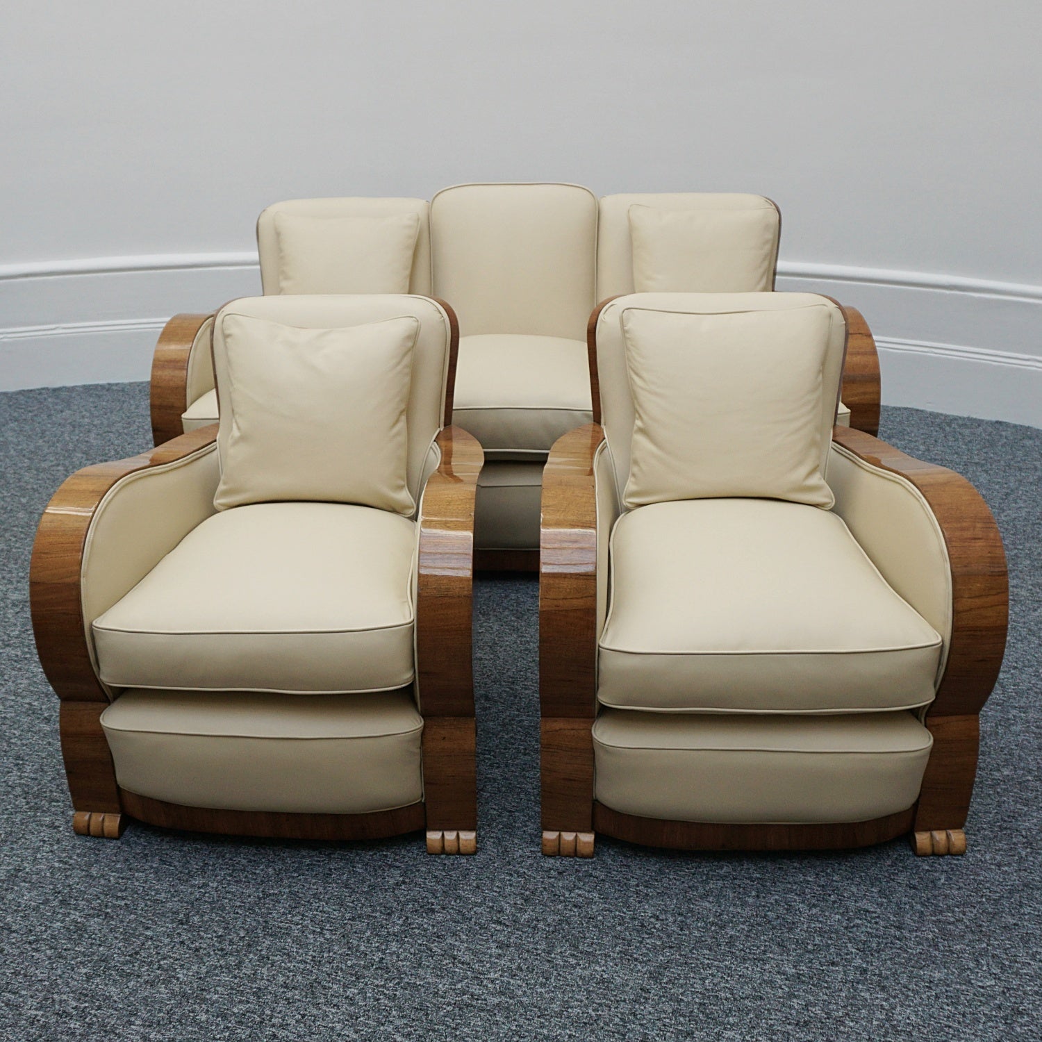 Art Deco Three Piece Lounge Suite Burr Walnut and Cream Leather - Jeroen Markies Art Deco 