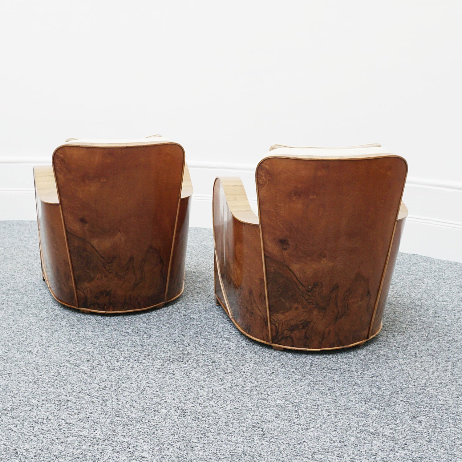 Art Deco Three Piece Lounge Suite Burr Walnut and Cream Leather - Jeroen Markies Art Deco 