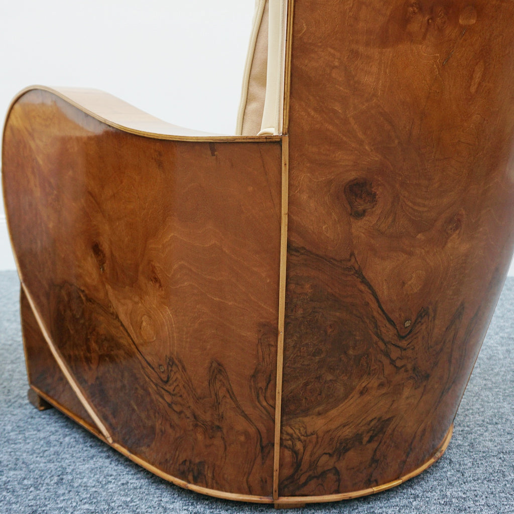 Art Deco Three Piece Lounge Suite Burr Walnut and Cream Leather - Jeroen Markies Art Deco 