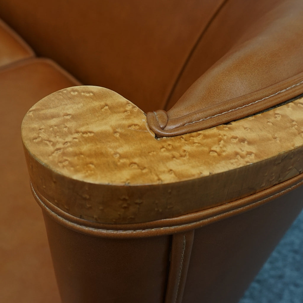 Art Deco Brown Leather and Birdseye Maple Club Sofa by Maurice Adams Circa 1930 Art Deco - Jeroen Markies Art Deco