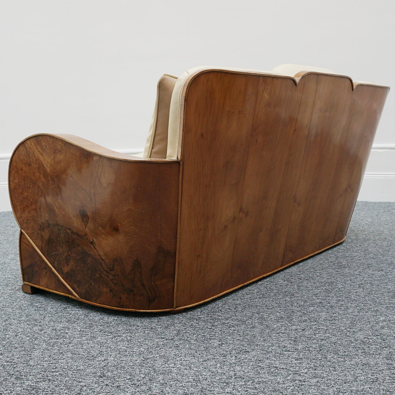 Art Deco Three Piece Lounge Suite Burr Walnut and Cream Leather - Jeroen Markies Art Deco 