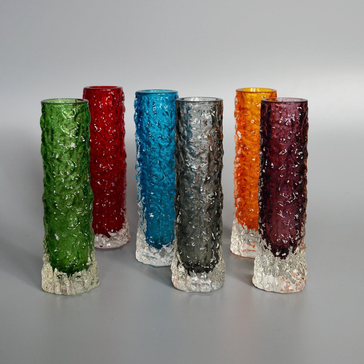 Collection of Six Textured 'Finger' Bark Vases
