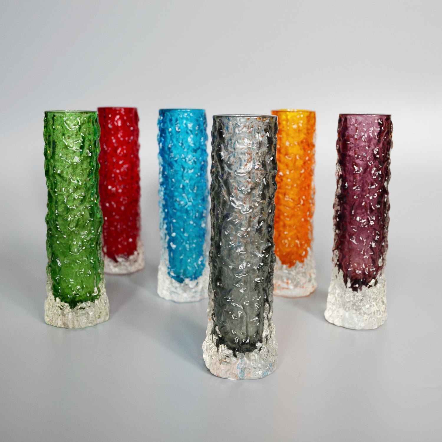 Collection of Six Textured 'Finger' Bark Vases