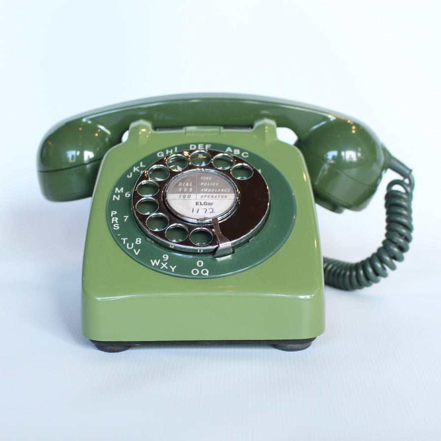 Two-tone green original GPO model 706 telephone at Jeroen Markies