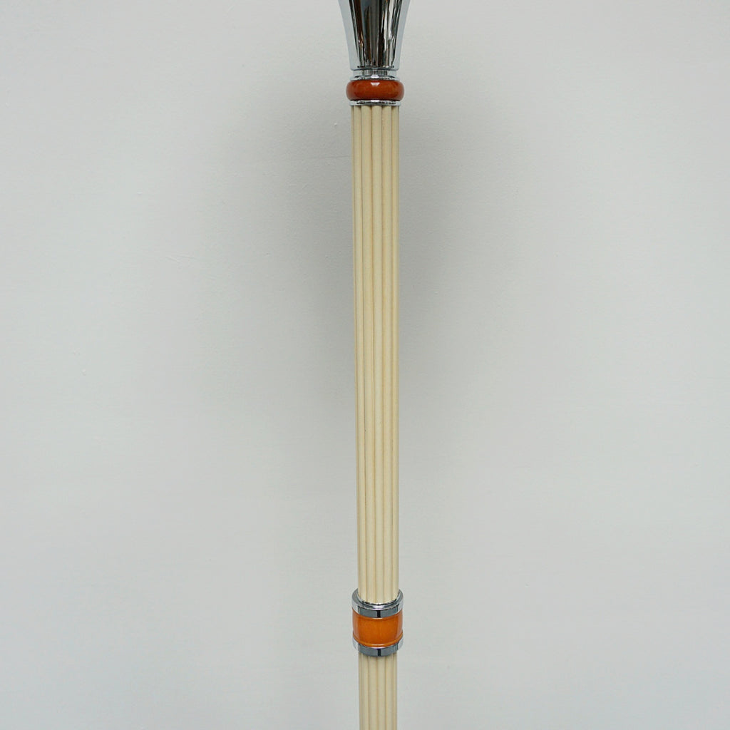 Art Deco Style Chromed Metal and Bakelite Uplighter Floor Lamp Yellow and Orange Light - Jeroen Markies Art Deco