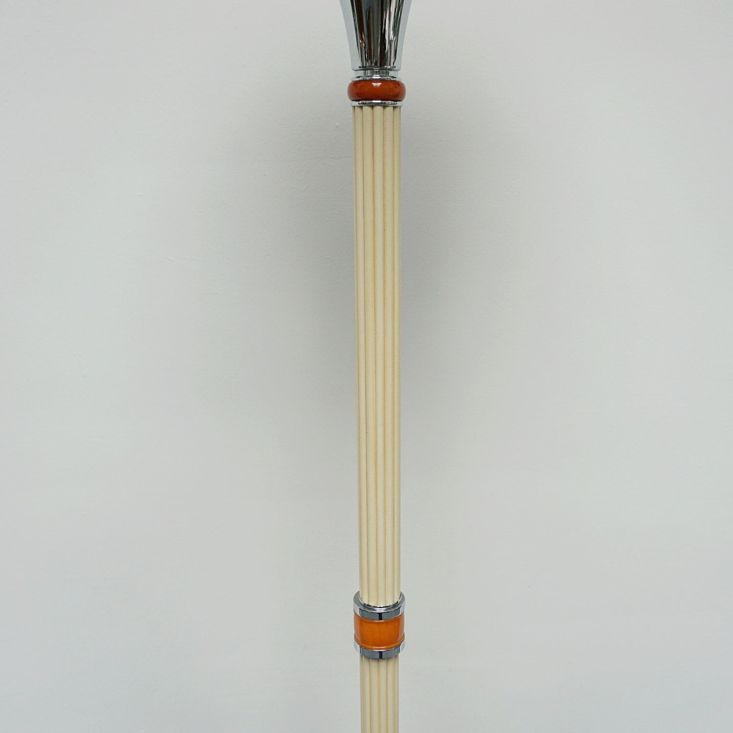 Art Deco Style Chromed Metal and Bakelite Uplighter Floor Lamp Yellow and Orange Light - Jeroen Markies Art Deco