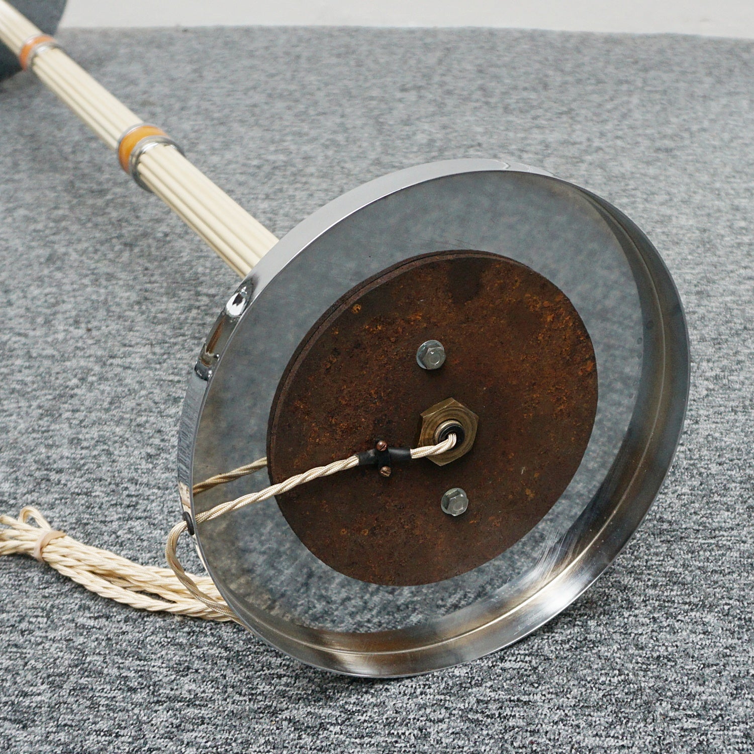 Art Deco Style Chromed Metal and Bakelite Uplighter Floor Lamp Yellow and Orange Light - Jeroen Markies Art Deco