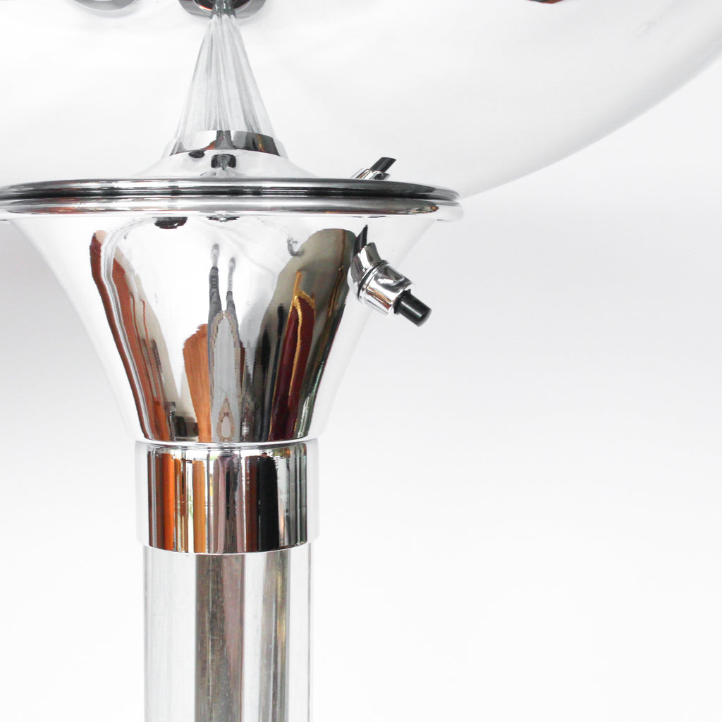 An Art Deco, matched pair of uplighter lamps. Fully refurbished, re-wired and re-chromed. Some replacement parts at Jeroen Markies.