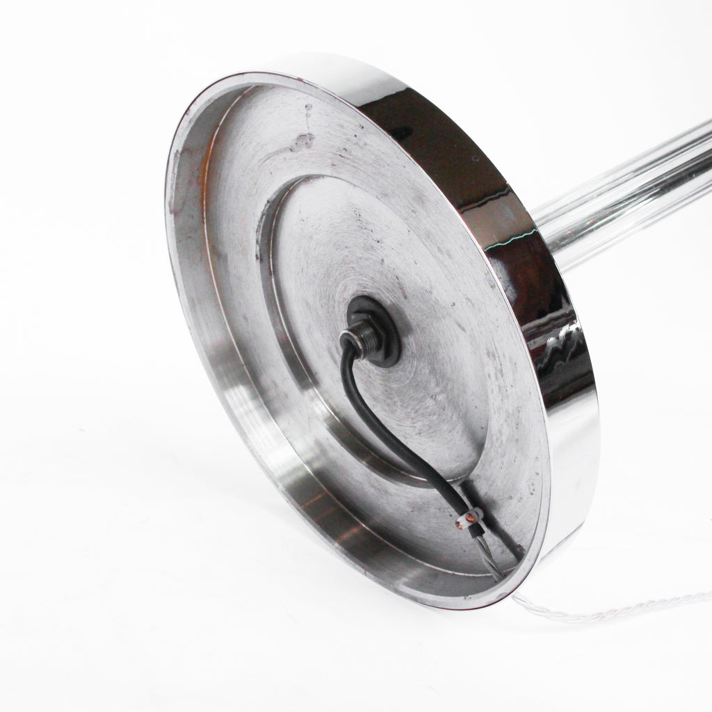 An Art Deco, matched pair of uplighter lamps. Fully refurbished, re-wired and re-chromed. Some replacement parts at Jeroen Markies.