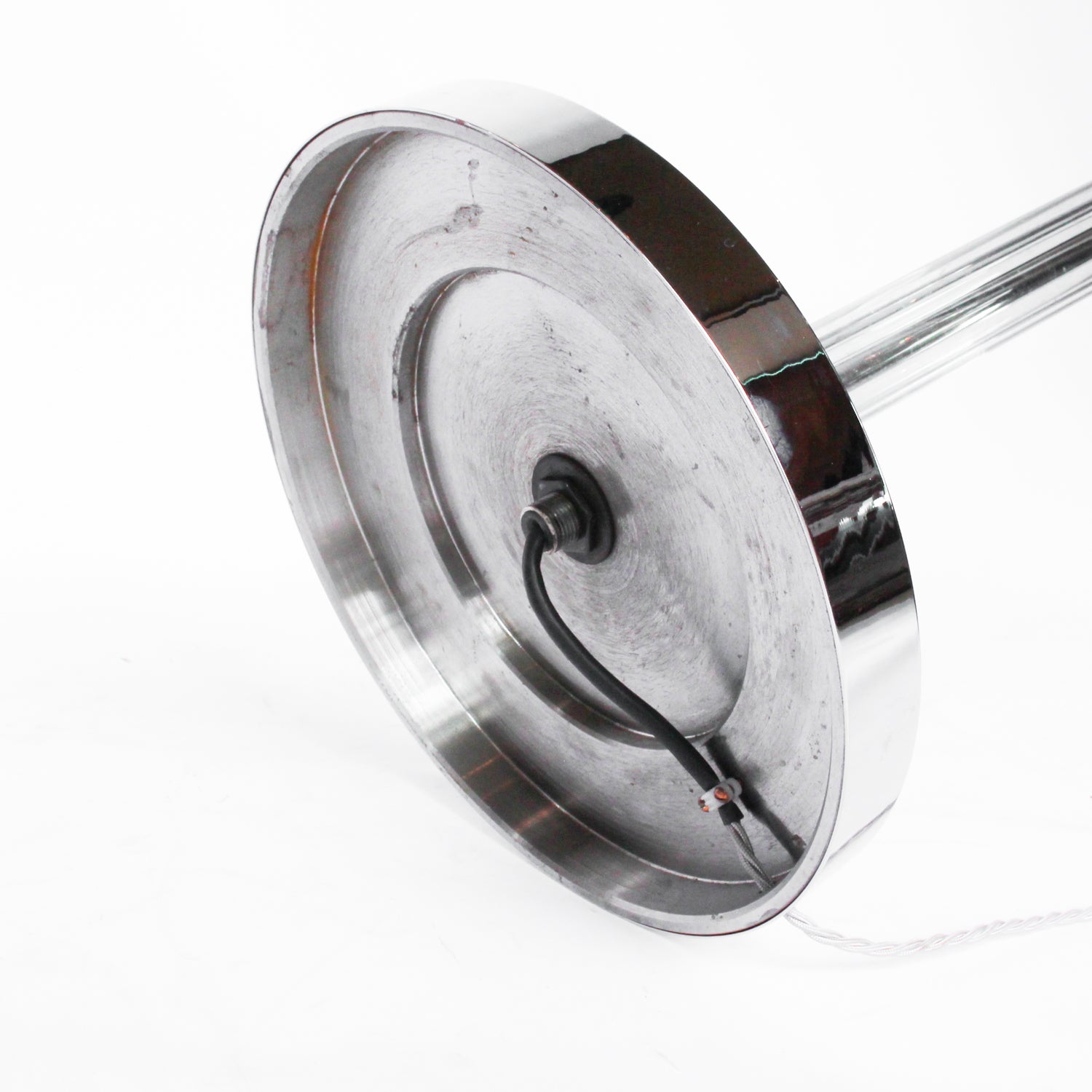 An Art Deco, matched pair of uplighter lamps. Fully refurbished, re-wired and re-chromed. Some replacement parts at Jeroen Markies.