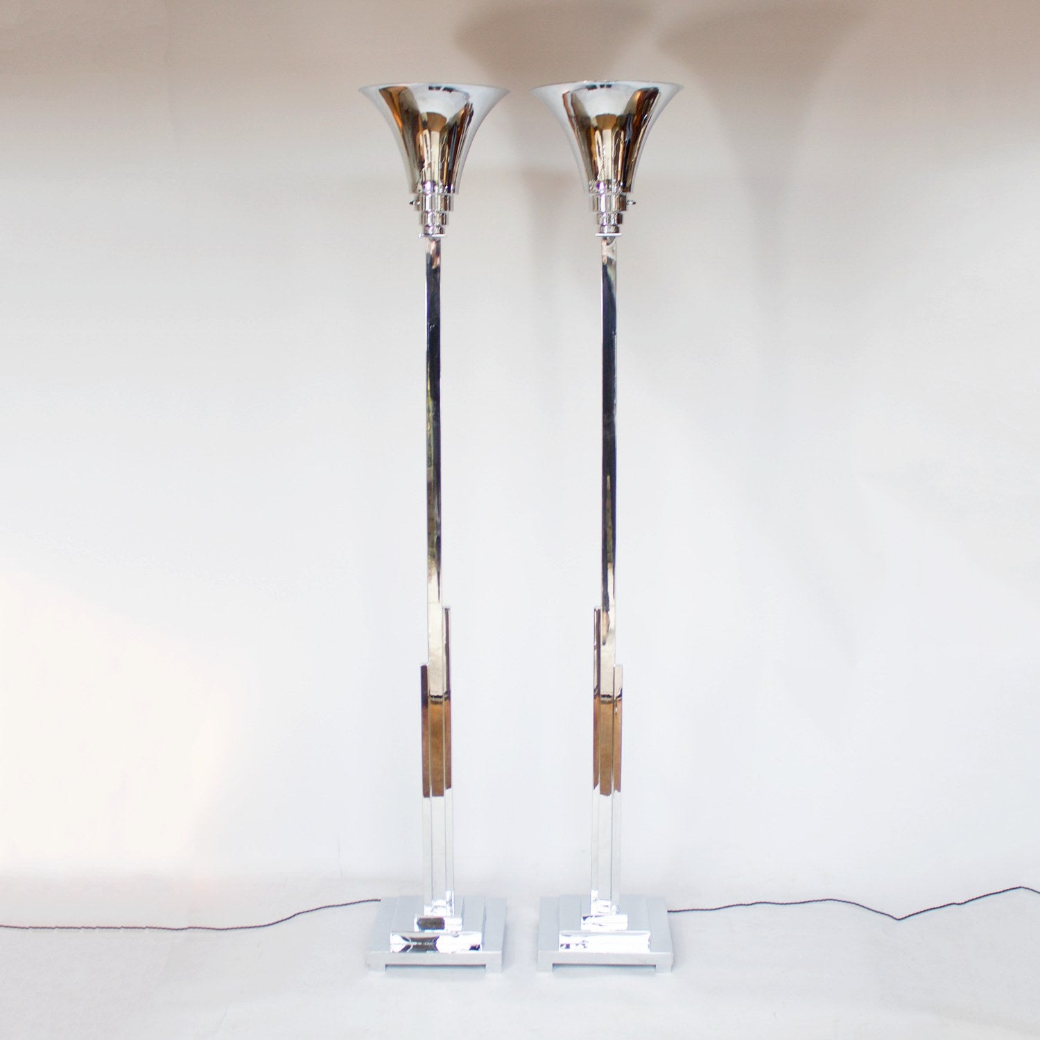 Pair of Art Deco Chromed Metal Uplighters Jeroen Markies Art Deco