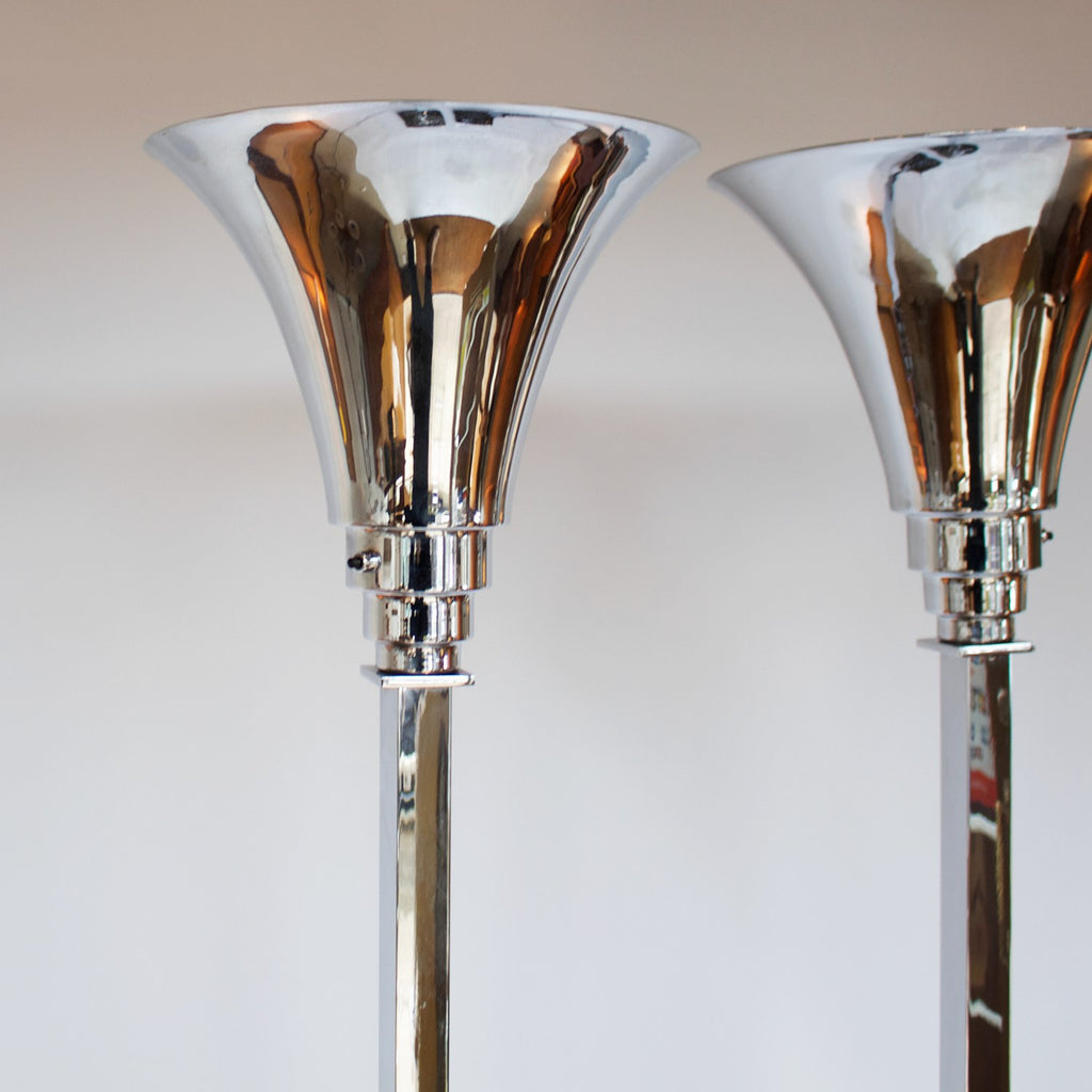 Pair of Art Deco Chromed Metal Uplighters Jeroen Markies Art Deco