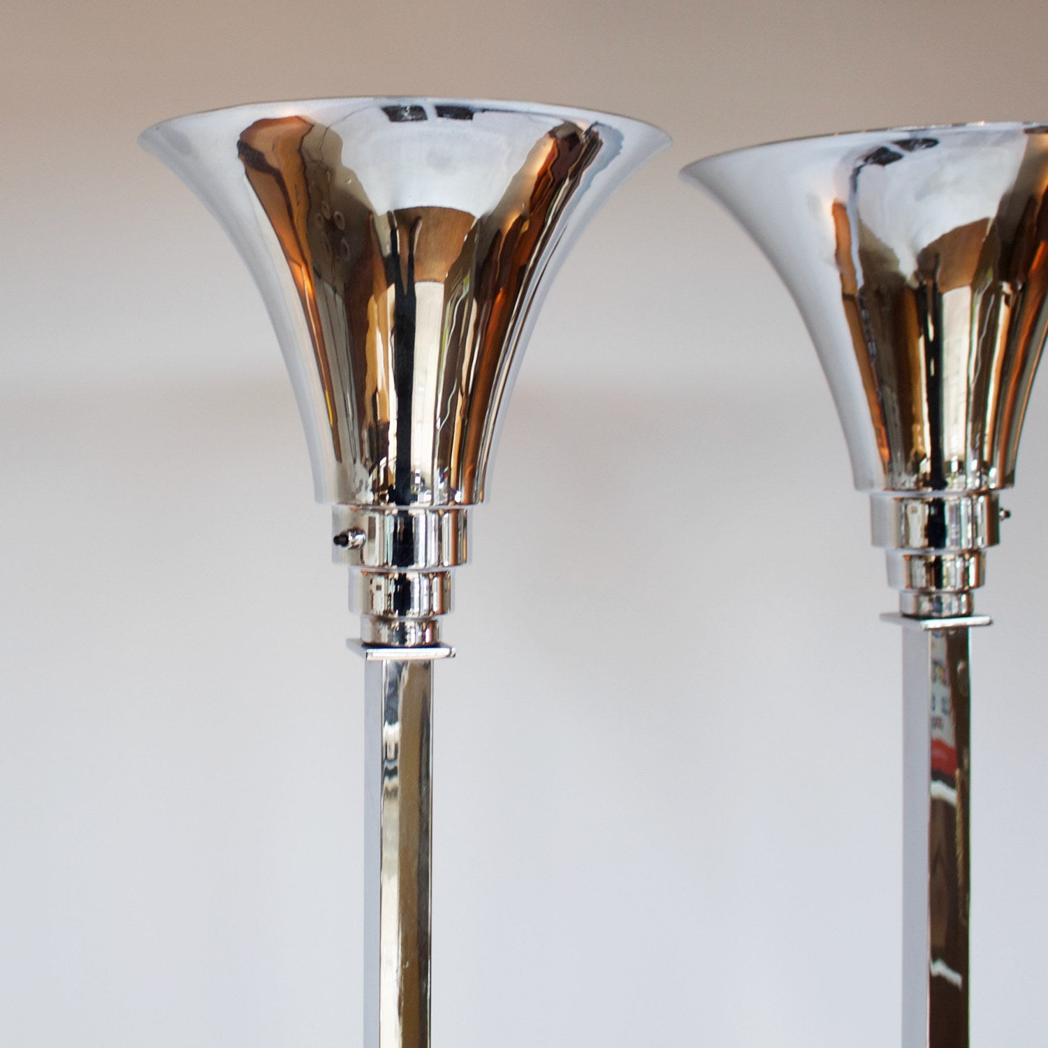 Pair of Art Deco Chromed Metal Uplighters Jeroen Markies Art Deco