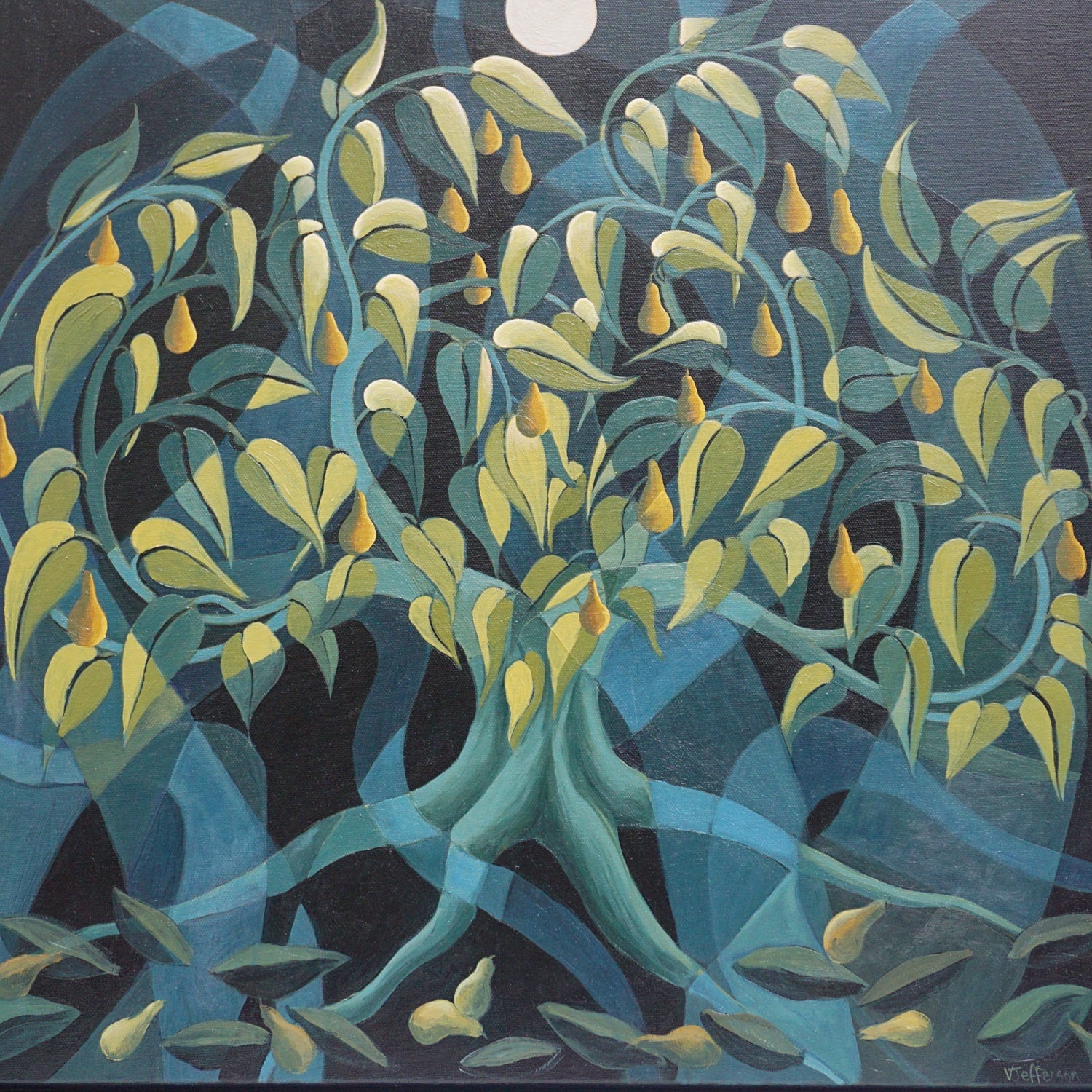 Contemporary Pear Tree Painting On Oil Canvas by Vera Jefferson- Jeroen Markies Art Deco 