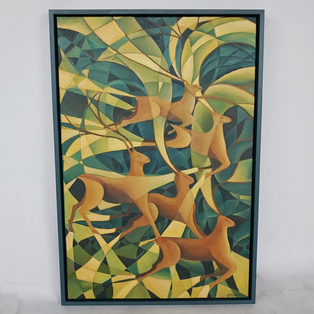 Vera Jefferson Running Deer Contemporary Oil on Canvas - Jeroen Markies Art Deco 