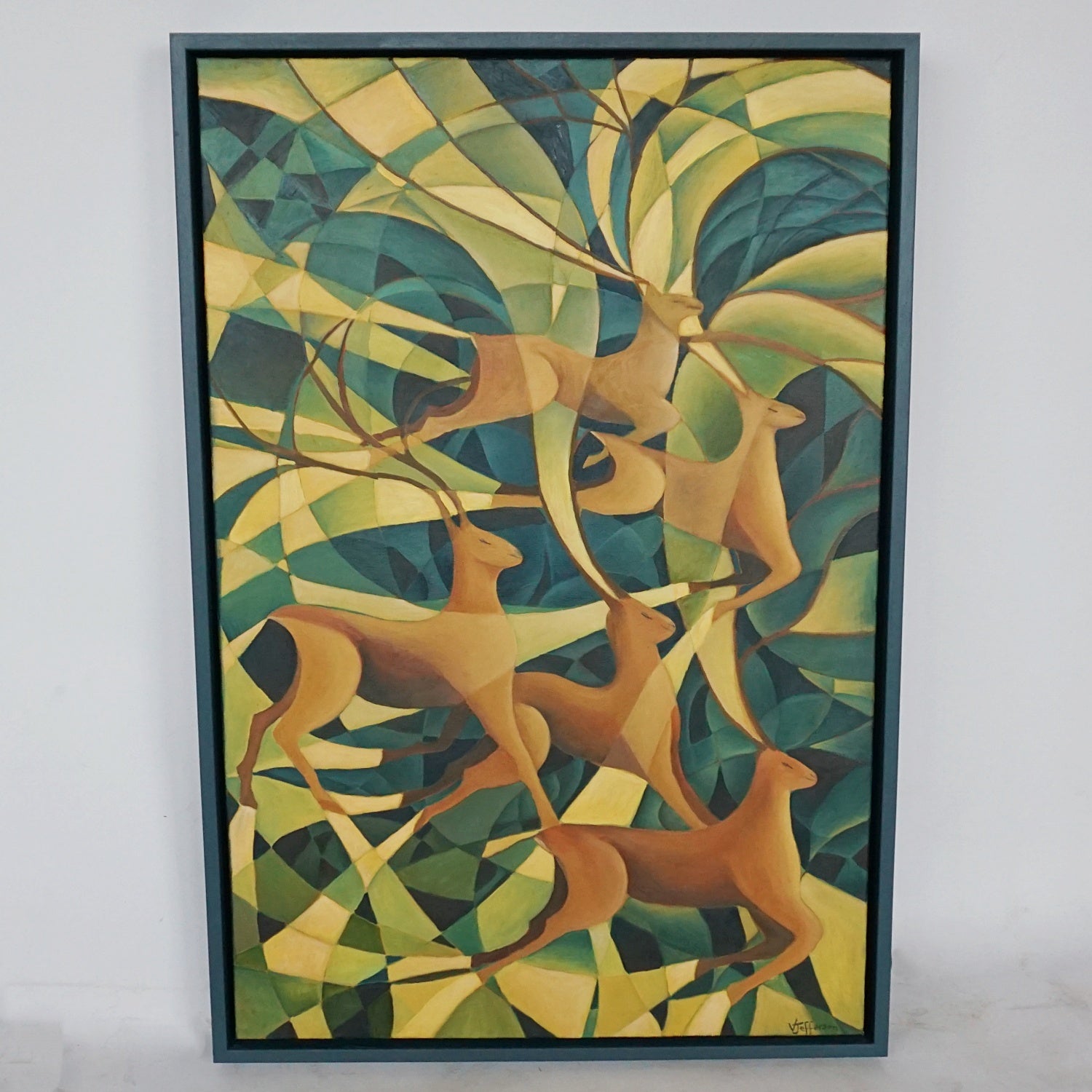 Vera Jefferson Running Deer Contemporary Oil on Canvas - Jeroen Markies Art Deco 