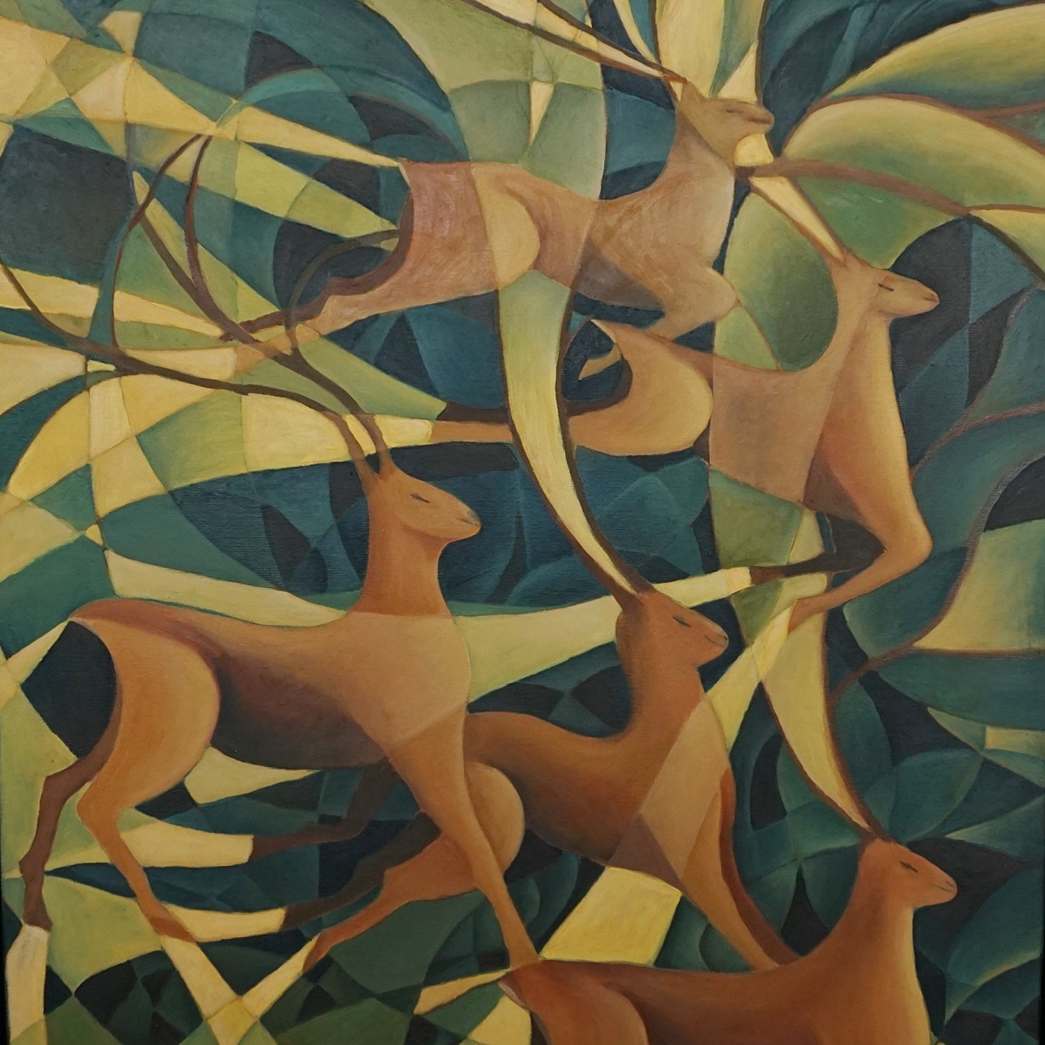 Vera Jefferson Running Deer Contemporary Oil on Canvas - Jeroen Markies Art Deco 