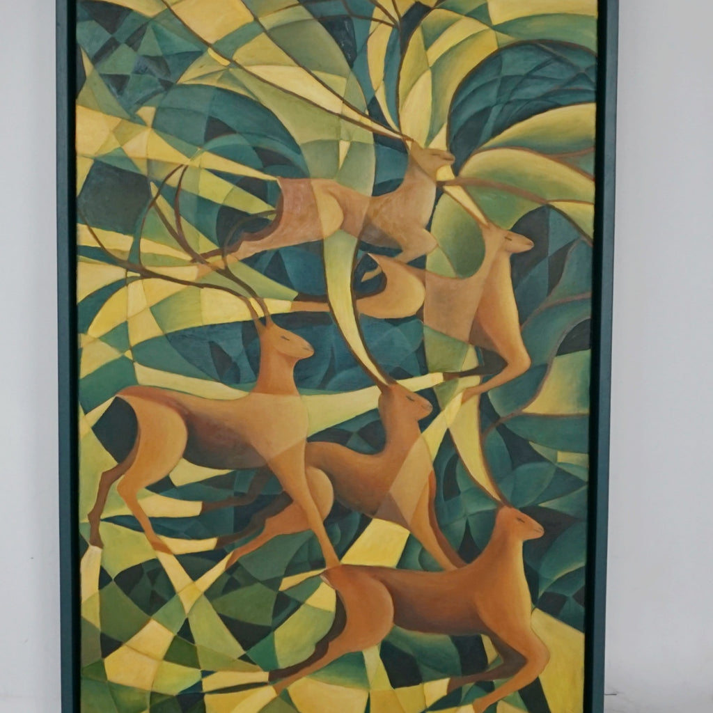 Vera Jefferson Running Deer Contemporary Oil on Canvas - Jeroen Markies Art Deco 