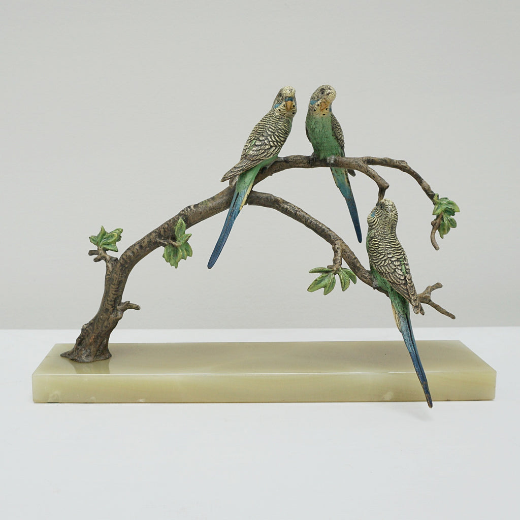 Art Deco Cold Painted Bronze Sculpture of Budgerigars - Jeroen Markies Art Deco