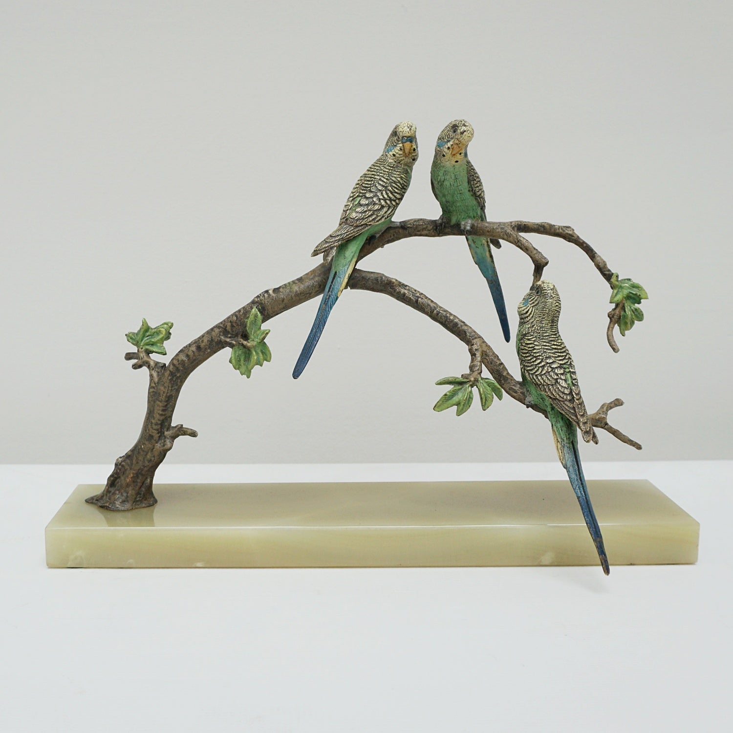 Art Deco Cold Painted Bronze Sculpture of Budgerigars - Jeroen Markies Art Deco