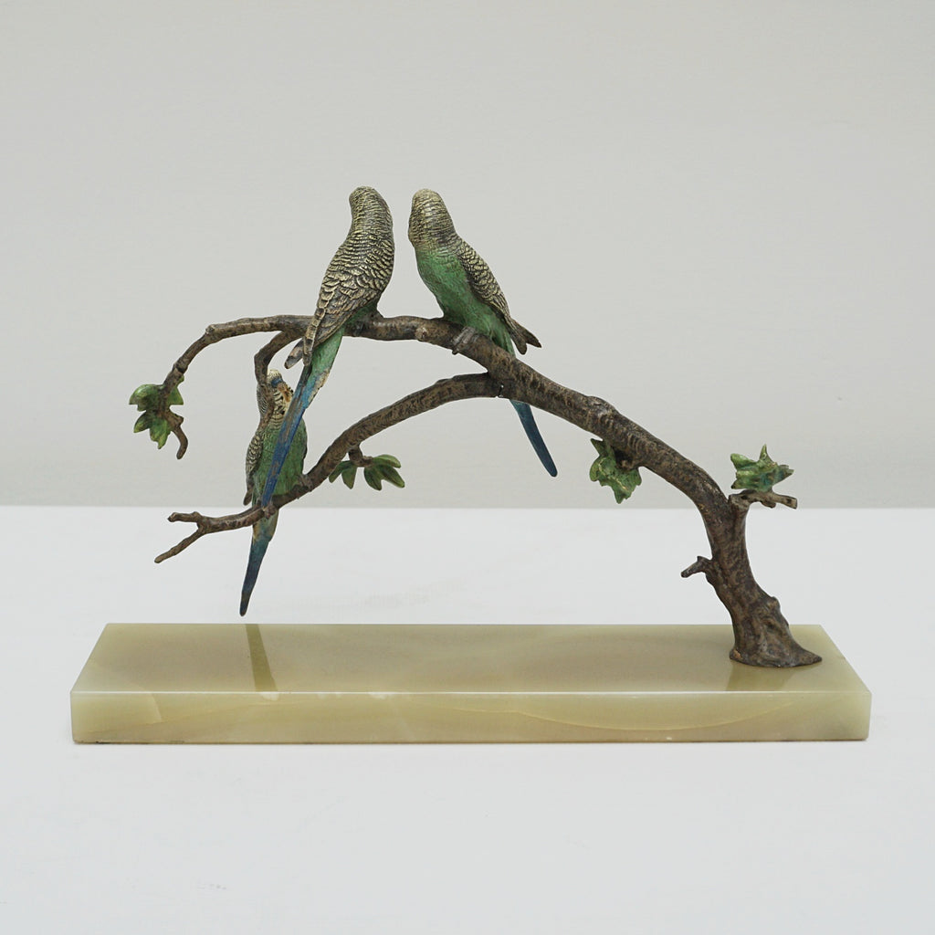 Art Deco Cold Painted Bronze Sculpture of Budgerigars - Jeroen Markies Art Deco
