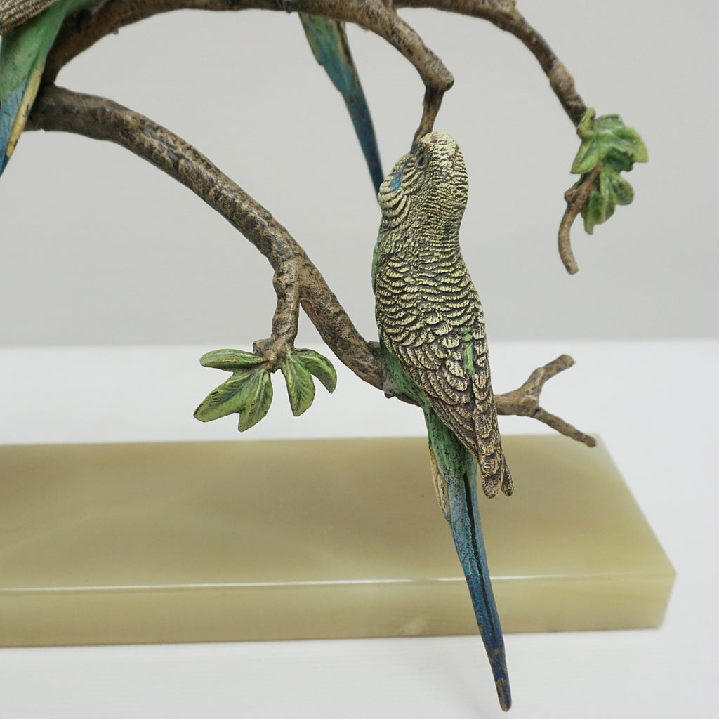 Art Deco Cold Painted Bronze Sculpture of Budgerigars - Jeroen Markies Art Deco