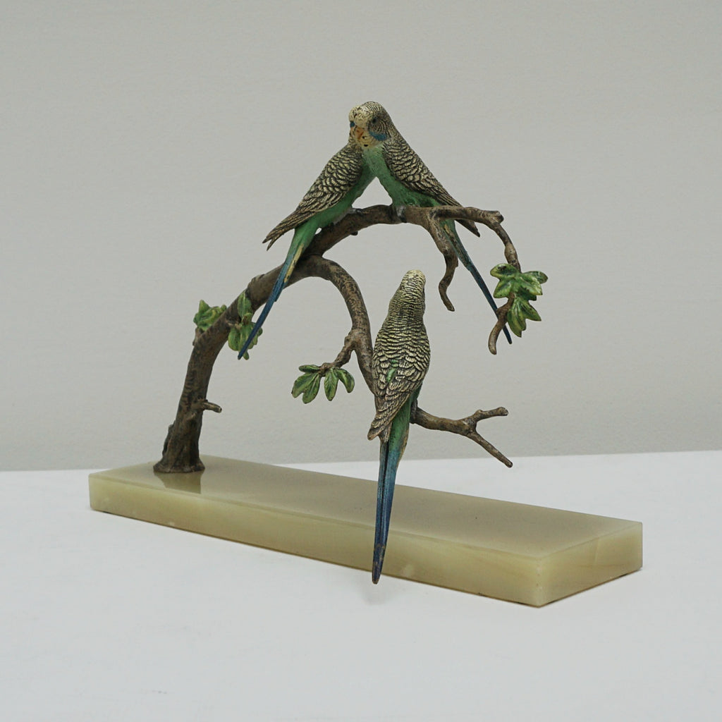 Art Deco Cold Painted Bronze Sculpture of Budgerigars - Jeroen Markies Art Deco