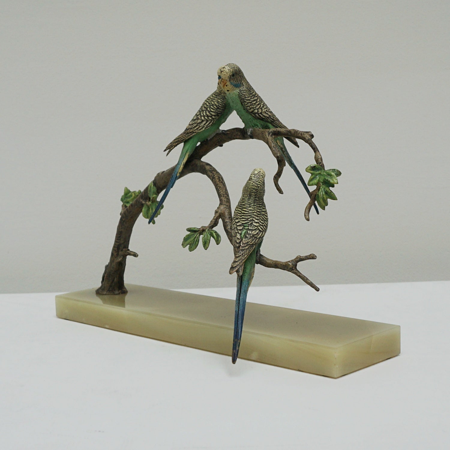 Art Deco Cold Painted Bronze Sculpture of Budgerigars - Jeroen Markies Art Deco