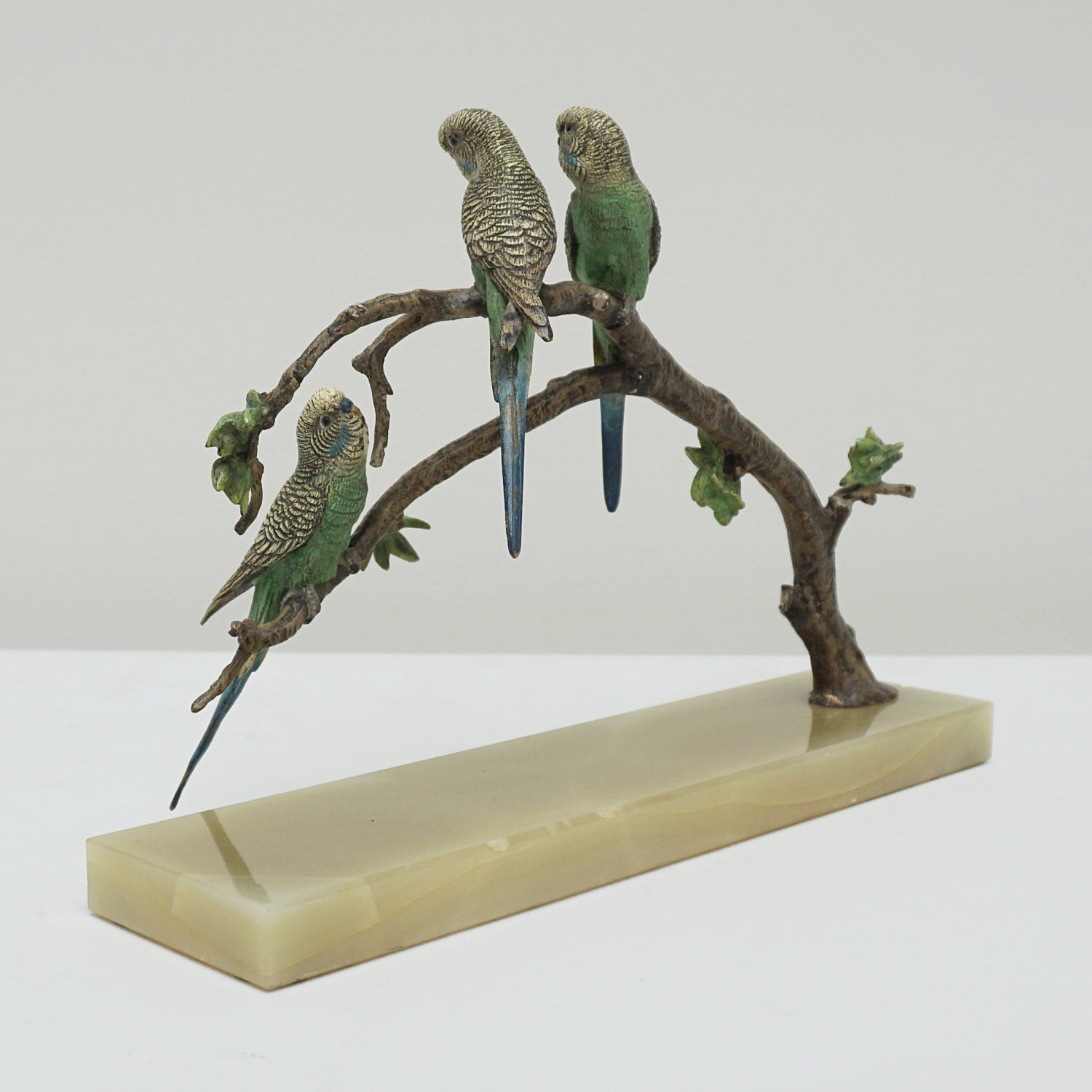 Art Deco Cold Painted Bronze Sculpture of Budgerigars - Jeroen Markies Art Deco