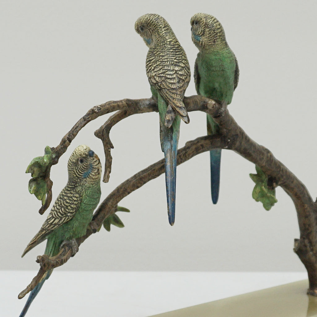 Art Deco Cold Painted Bronze Sculpture of Budgerigars - Jeroen Markies Art Deco