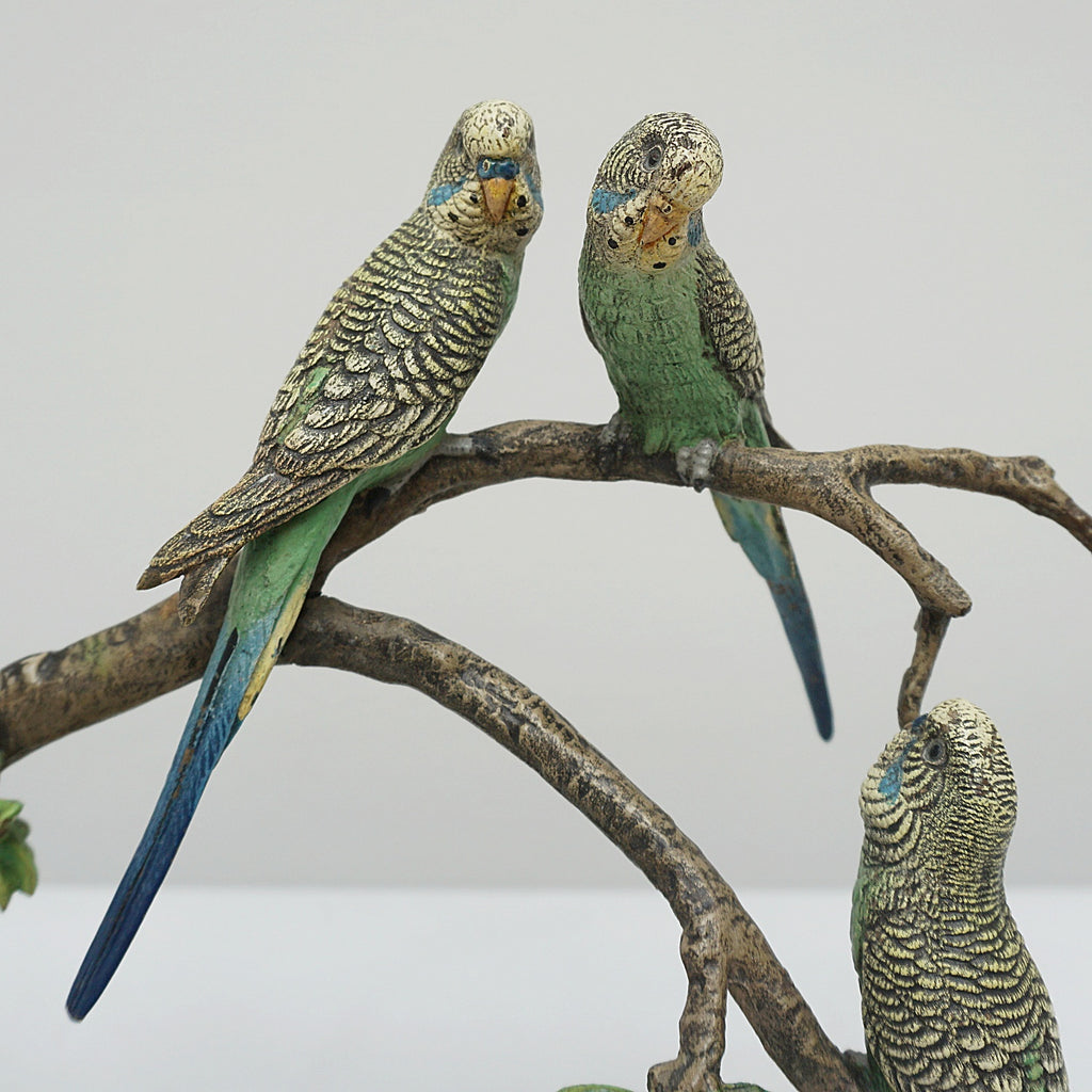 Art Deco Cold Painted Bronze Sculpture of Budgerigars - Jeroen Markies Art Deco
