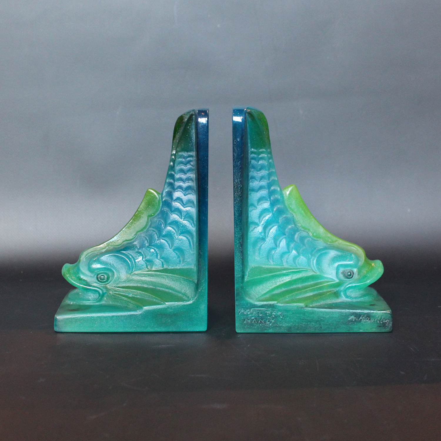 Amalric Walter pate de verre bookends by August Houillon circa 1930