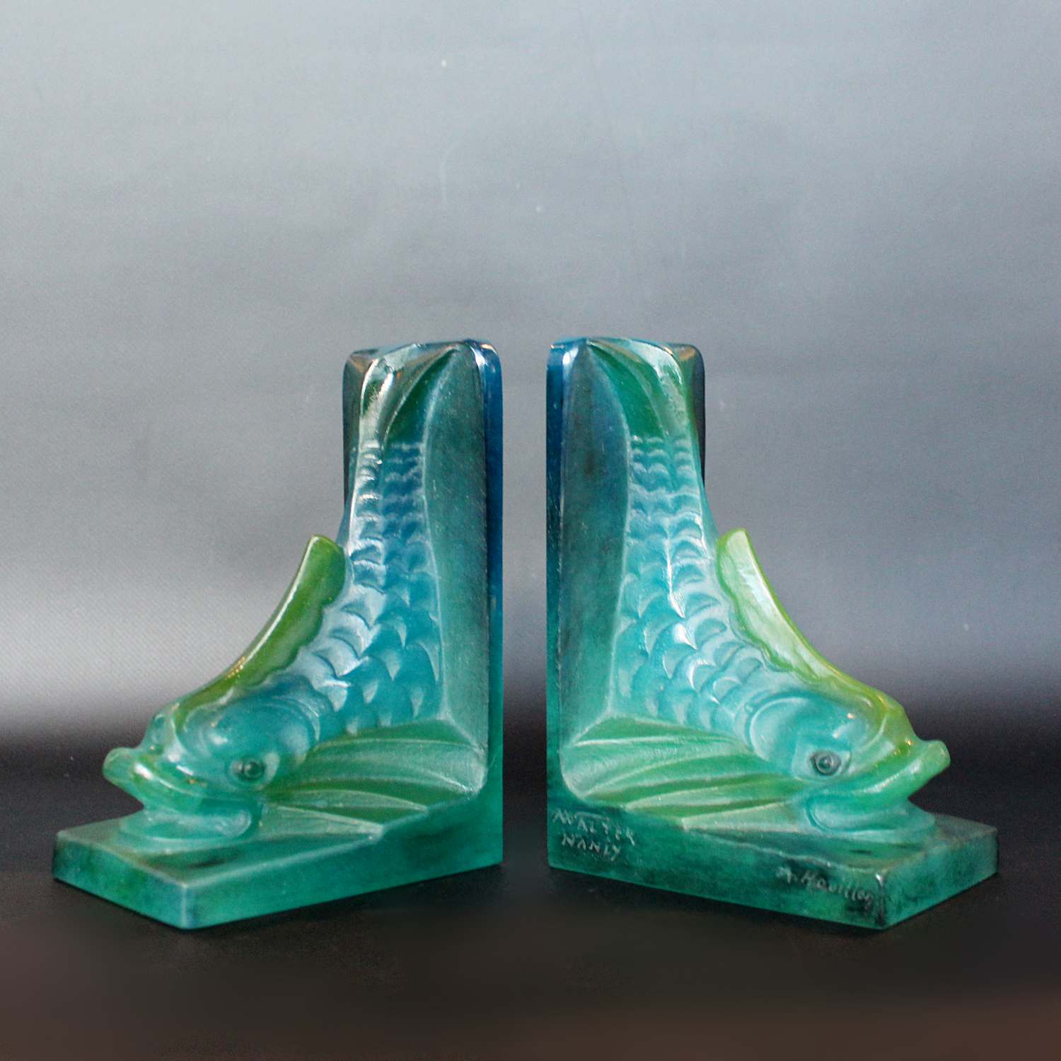 Amalric Walter pate de verre bookends by August Houillon circa 1930
