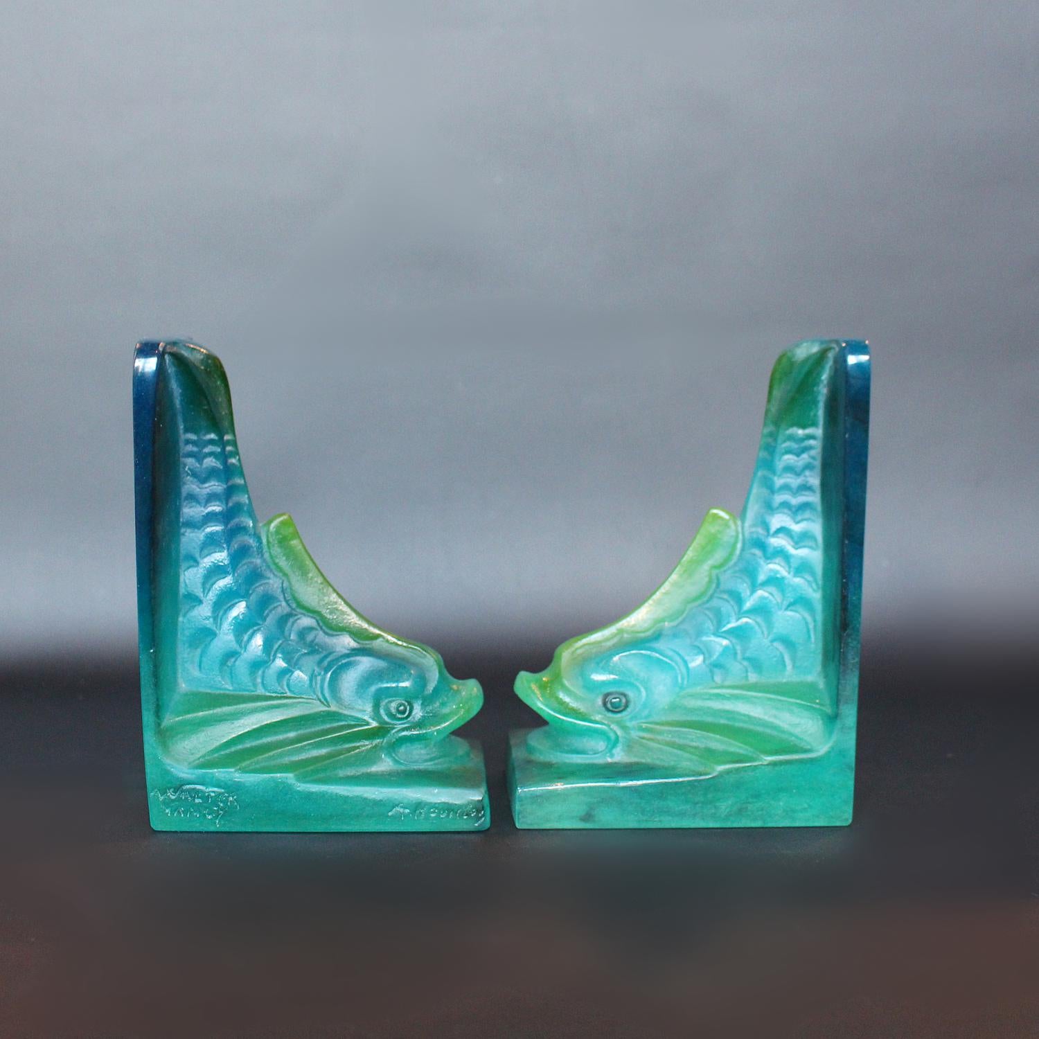 Amalric Walter pate de verre bookends by August Houillon circa 1930