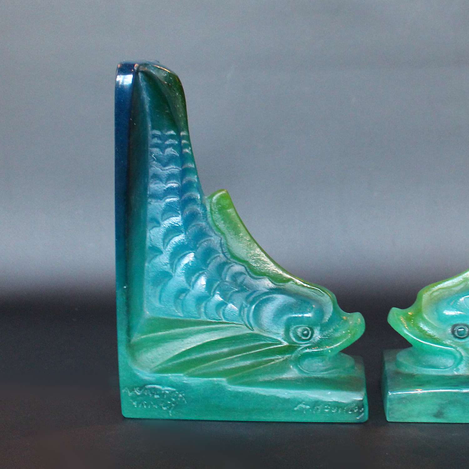 Amalric Walter pate de verre bookends by August Houillon circa 1930