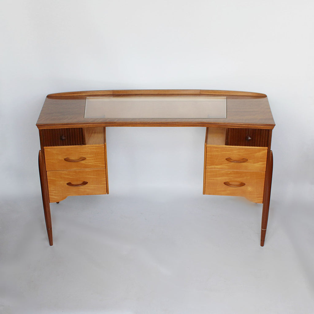 Waring & Gillow 1950s glass topped curve desk at Jeroen Markies