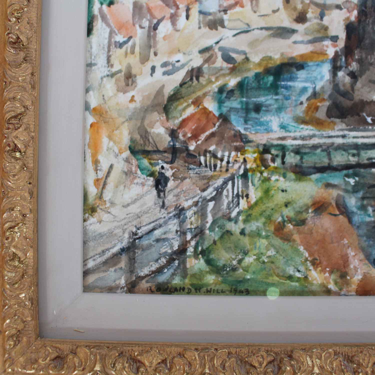 Rowland Henry Hill Staithes watercolour painting dated 1943