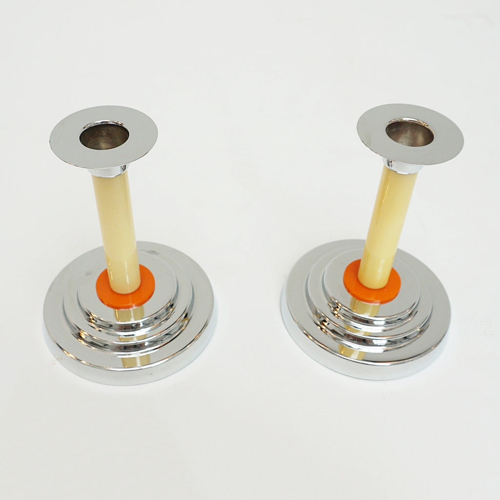 A Pair of Art Deco Candlesticks Bakelite and Chromed Metal - Jeroen Markies Art Deco