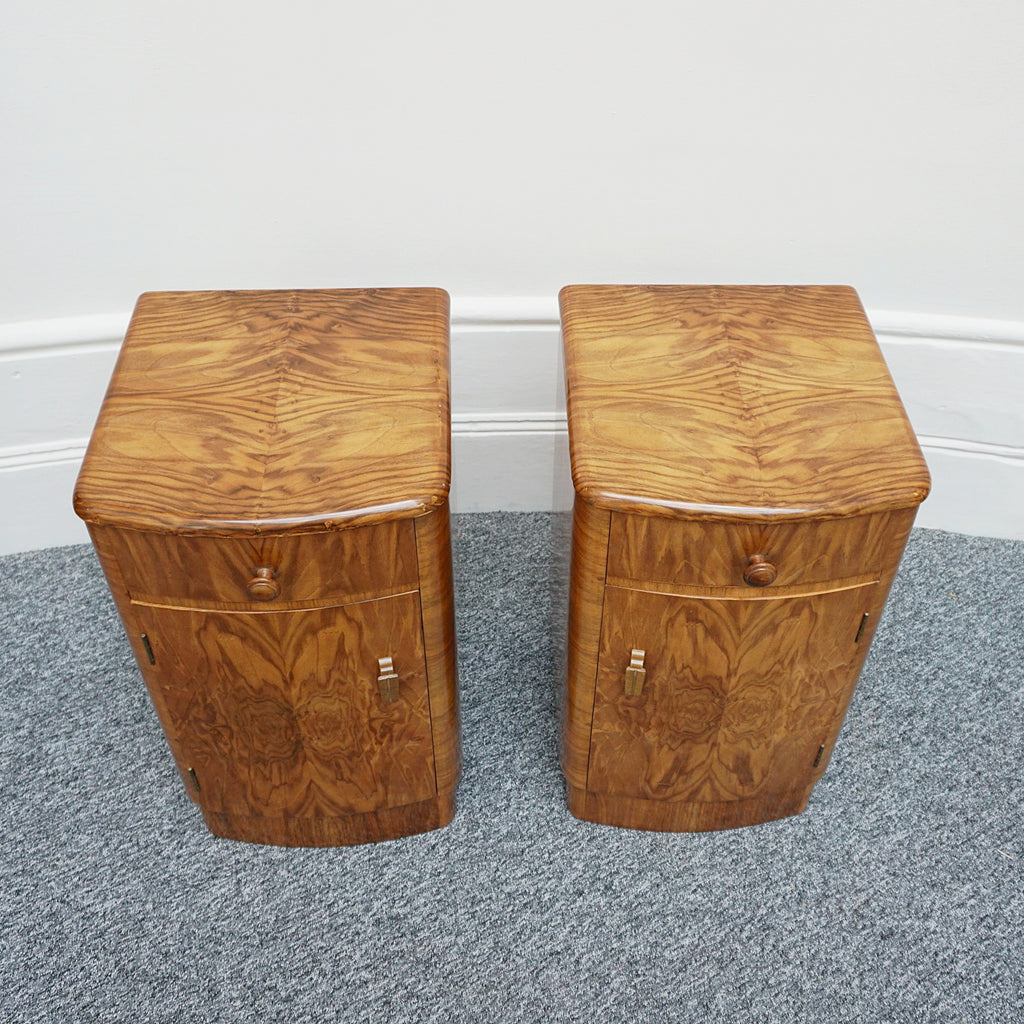 Pair of Art Deco Bedside Cabinets - Burr Walnut on Mahogany - Jeroen Markies Art Deco Furniture