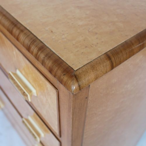 Art Deco chest of drawers in birdseye maple with walnut banding at Jeroen Markies 